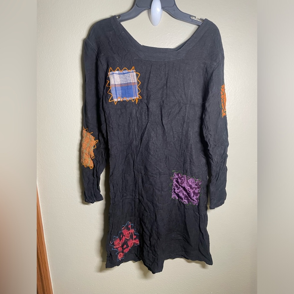 Festivalwear Vintage Black Patchwork Sacred Threads Boho Hippie Dress S India